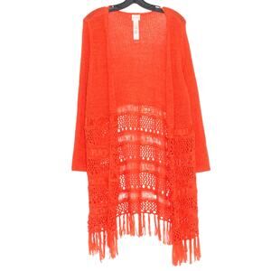 Chicos Cardigan Duster Fringe Hippie Boho Festival Coastal Orange 2 Large 12